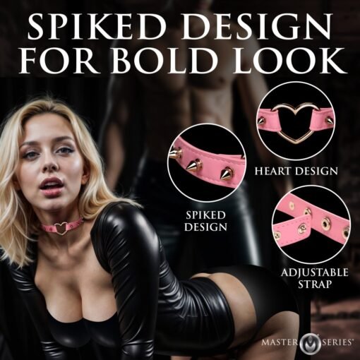 Master Series Spiked Heart Choker - Pink - Image 4