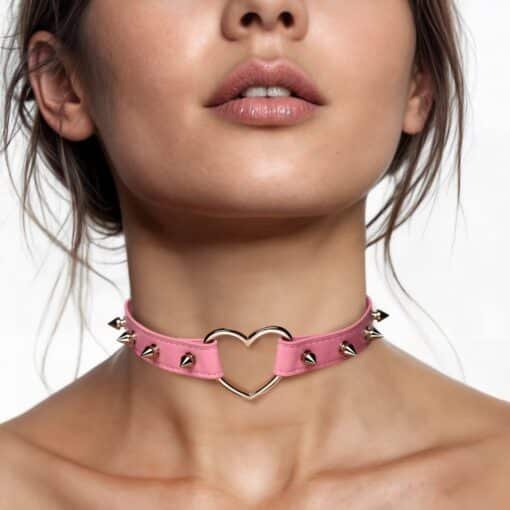 Master Series Spiked Heart Choker - Pink - Image 7