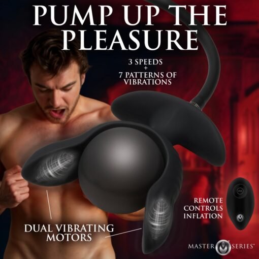 Master Series Dark Pearl Inflatable Rechargeable Vibrating Butt Plug - Black - Image 6