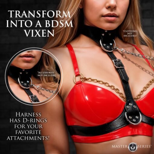 Master Series Vixen Female Chest Vegan Leather Harness - Black - Image 5
