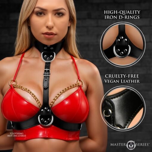 Master Series Vixen Female Chest Vegan Leather Harness - Black - Image 4