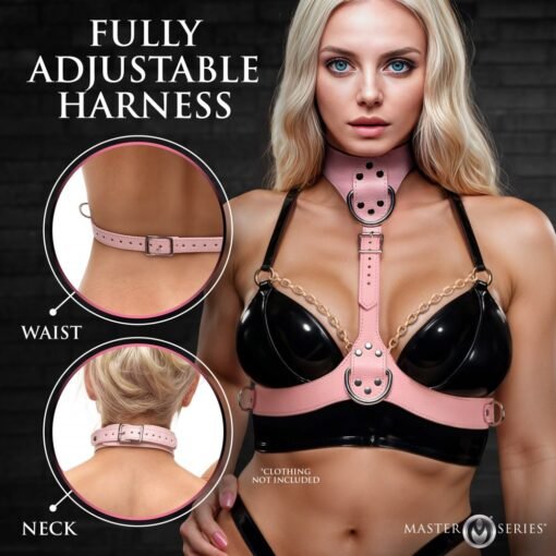 Master Series Vixen Female Chest Vegan Leather Harness - Pink - Image 6