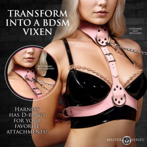 Master Series Vixen Female Chest Vegan Leather Harness - Pink - Image 5