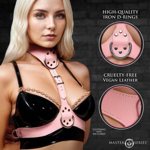Master Series Vixen Female Chest Vegan Leather Harness - Pink - Image 3