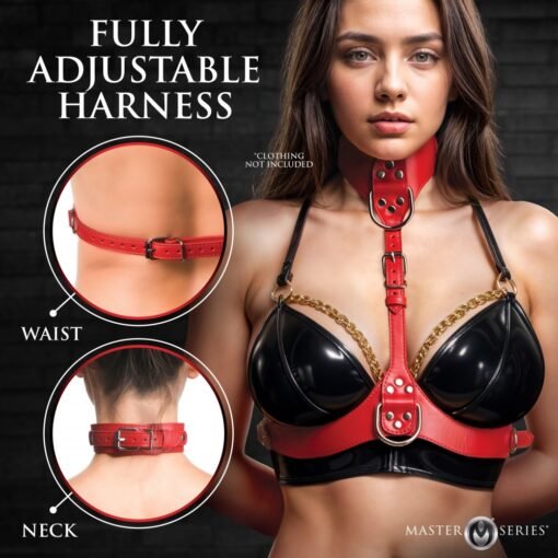 Master Series Vixen Female Chest Vegan Leather Harness - Red - Image 6