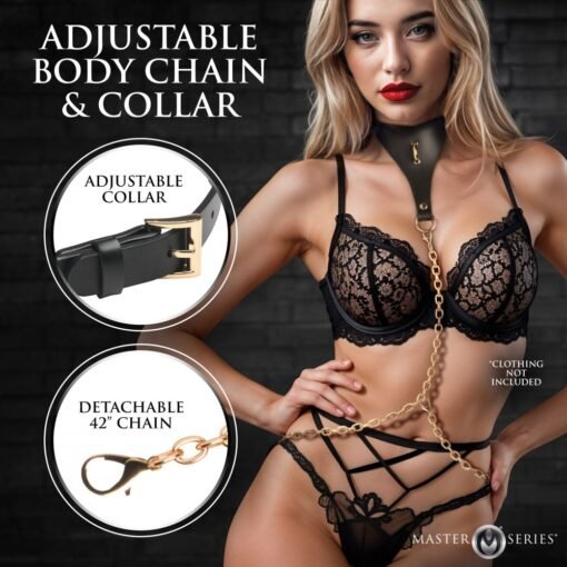 Master Series Captivate Collar with Body Chain - Black - Image 7