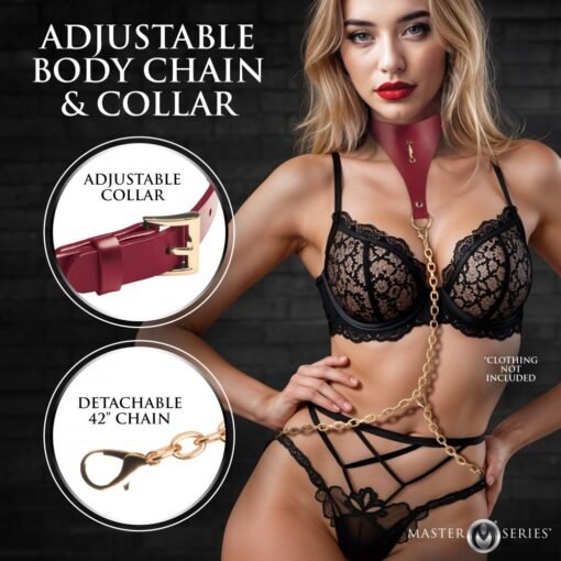 Master Series Captivate Collar with Body Chain - Red - Image 6