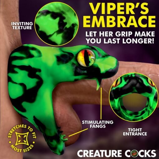 Creature Cocks Master Cobra Silicone Cock Ring - Green - Image 4