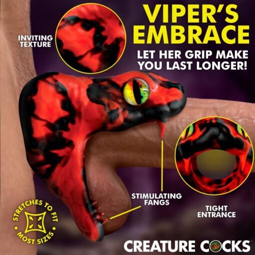Creature Cocks Master Cobra Silicone Cock Ring - Red - Image 4