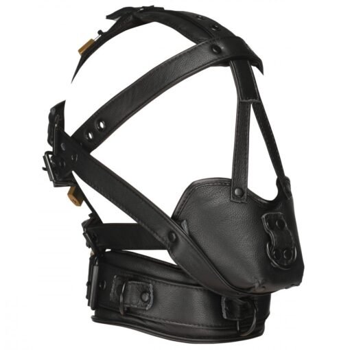 Master Series Lockable Head Harness with Muzzle - Black - Image 3