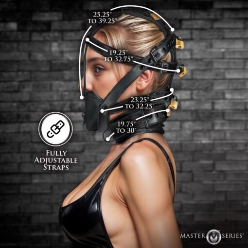 Master Series Lockable Head Harness with Muzzle - Black - Image 4