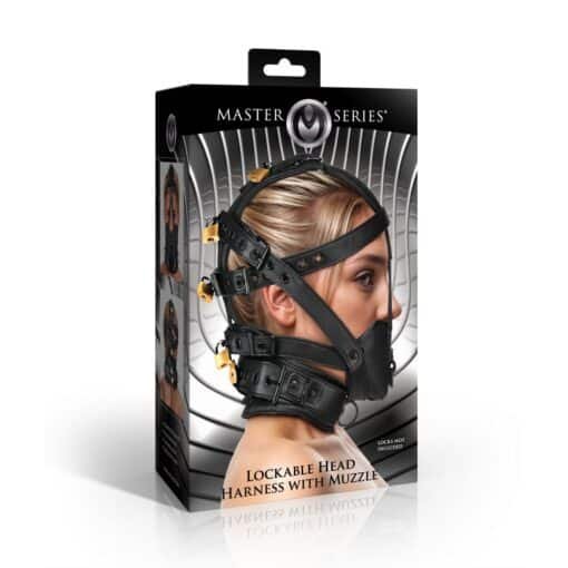 Master Series Lockable Head Harness with Muzzle - Black