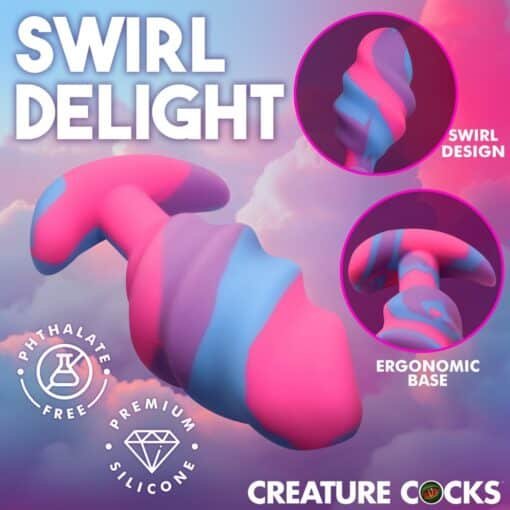 Creature Cocks Unicorn Swirl Silicone Butt Plug - Large - Multicolor - Image 4