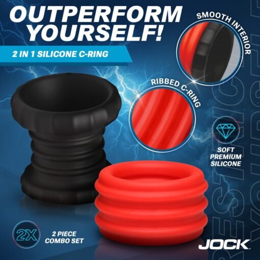 Jock 2-in-1 Silicone Cock Ring - Red/Black - Image 5