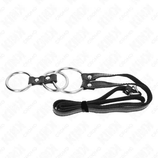 Kink – 3 Connected Metal Penis Rings 3.8 CM TO 5 CM with Leather Belt 112 cm – Nr 16 - Image 2
