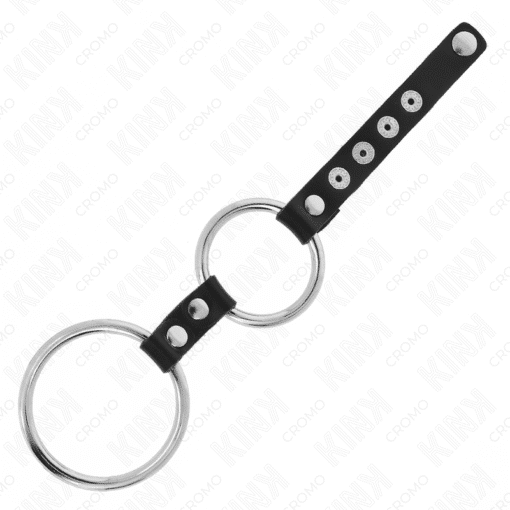 Kink – Double Metal Penis Ring 3.8 CM TO 5 CM Connected by 4 Pin Leather – Nr 28 - Image 2