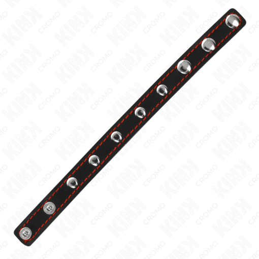 Kink – Leather Penis Ring with Pressure Closure Red Lining Spikes 21.5 x 1.5 CM – Nr 50 - Image 2