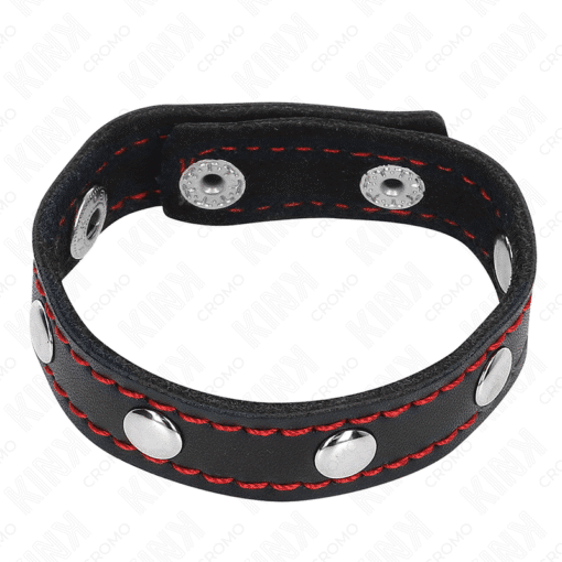 Kink – Leather Penis Ring with Pressure Closure Red Lining Spikes 21.5 x 1.5 CM – Nr 50 - Image 3