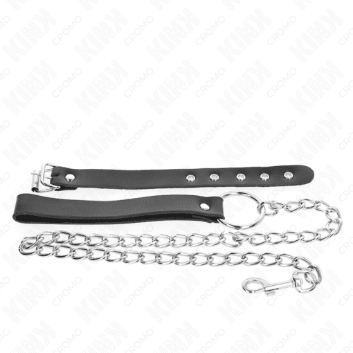 Kink – Lined Leather Penis Ring 21.5 CM x 2 CM with 60 CM Metal Chain and Lined Leather Strap – Nr 33 - Image 2