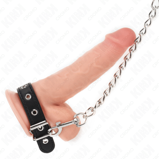 Kink – Lined Leather Penis Ring 21.5 CM x 2 CM with 60 CM Metal Chain and Lined Leather Strap – Nr 33 - Image 4