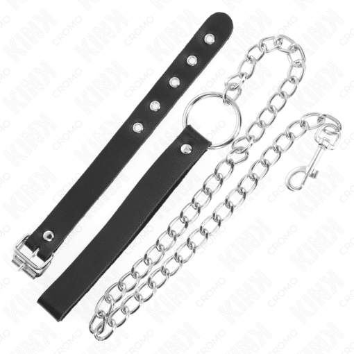 Kink – Lined Leather Penis Ring 21.5 CM x 2 CM with 60 CM Metal Chain and Lined Leather Strap – Nr 33 - Image 3