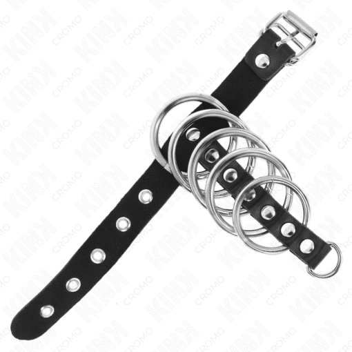 Kink – 5 Metal Penis Rings from 3 CM TO 4 CM with Leather Scrotum Ring and Lock Strap 21 CM x 2 CM – Nr 23 - Image 3