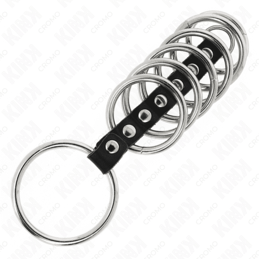 Kink – 7 Metal Penis Rings 3.2 CM TO 5 CM Connected by Leather – Nr 25 - Image 4