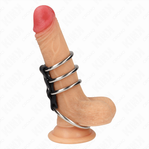 Kink – 4 Metal Penis Rings 3.7 CM TO 5 CM Connected with Leather – Nr 17