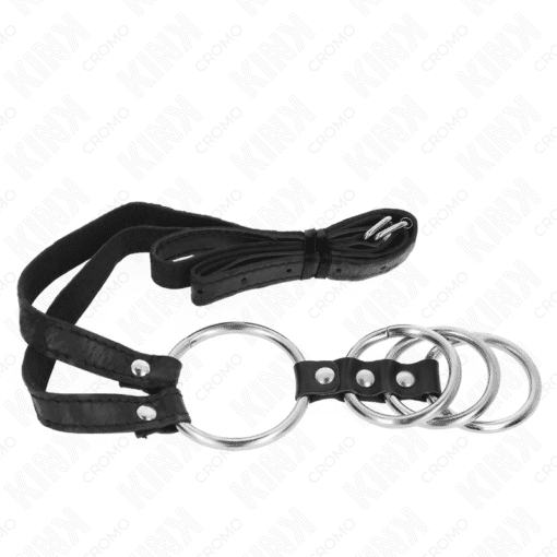 Kink - 4 Connected Metal Penis Rings 3.8 CM to 5 CM with Leather Belt 112 CM  – Nr 19 - Image 3