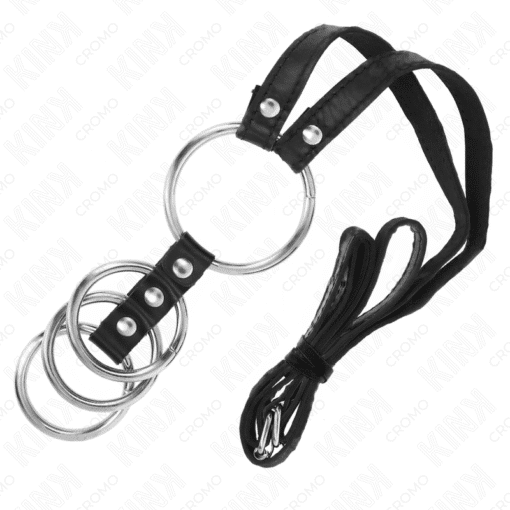 Kink - 4 Connected Metal Penis Rings 3.8 CM to 5 CM with Leather Belt 112 CM  – Nr 19 - Image 2