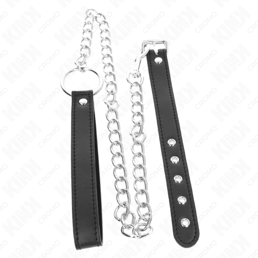 Kink – Plain Leather Penis Ring 21.5 CM x 2 CM with 60 CM Metal Chain and Plain Leather Strap – Nr 37 - Image 3