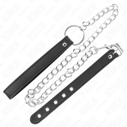 Kink – Plain Leather Penis Ring 21.5 CM x 2 CM with 60 CM Metal Chain and Plain Leather Strap – Nr 37 - Image 2