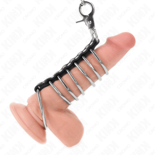 Kink – 7 Metal Penis Rings 3.8 CM TO 5 CM Connected with Leather and Metal Chain 100 CM – Nr 26