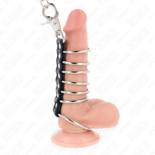 Kink – 7 Metal Penis Rings 3.8 CM TO 5 CM Connected with Leather and Metal Chain 100 CM – Nr 26 - Image 4