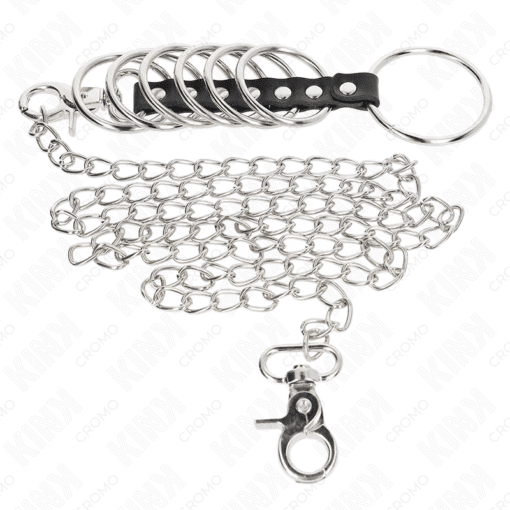 Kink – 7 Metal Penis Rings 3.8 CM TO 5 CM Connected with Leather and Metal Chain 100 CM – Nr 26 - Image 3