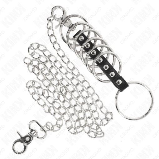 Kink – 7 Metal Penis Rings 3.8 CM TO 5 CM Connected with Leather and Metal Chain 100 CM – Nr 26 - Image 2