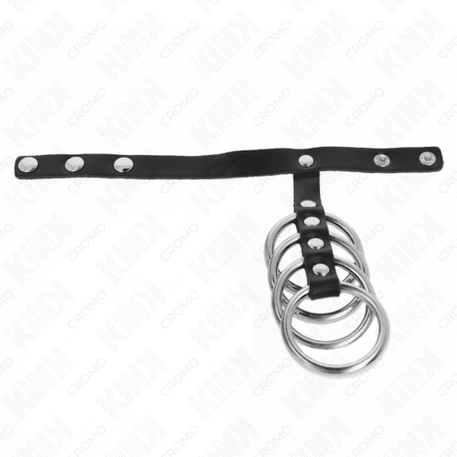 Kink – 4 Metal Penis Rings 3.8 CM Connected with Leather Strap 22 CM x 1.5 CM and Pressure Closure – Nr 18 - Image 3
