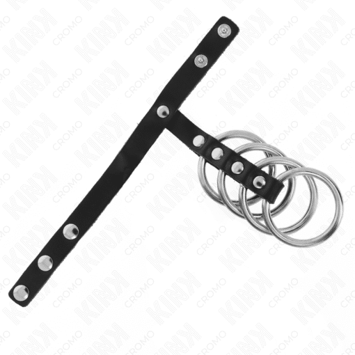 Kink – 4 Metal Penis Rings 3.8 CM Connected with Leather Strap 22 CM x 1.5 CM and Pressure Closure – Nr 18 - Image 2