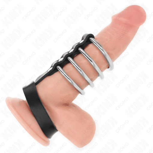 Kink – 4 Metal Penis Rings 3.8 CM Connected with Leather Strap 22 CM x 1.5 CM and Pressure Closure – Nr 18 - Image 4