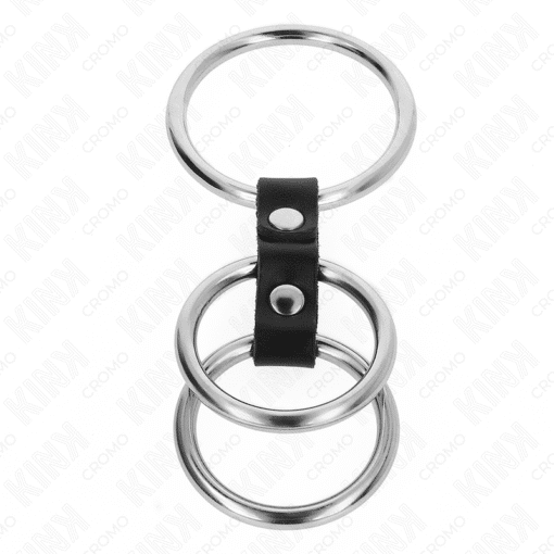Kink - Triple Metal Penis Ring 3.7 CM TO 5 CM Connected with Black Leather - Nr 14 - Image 3