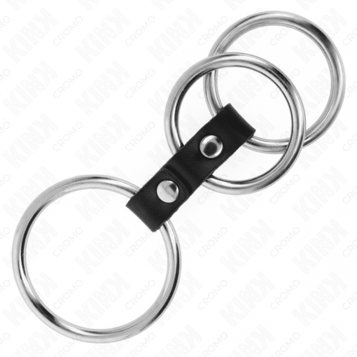 Kink - Triple Metal Penis Ring 3.7 CM TO 5 CM Connected with Black Leather - Nr 14 - Image 2
