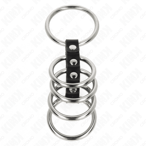 Kink – 5 Metal Penis Rings 3.7 CM TO 5 CM Connected by Leather – Nr 20 - Image 3