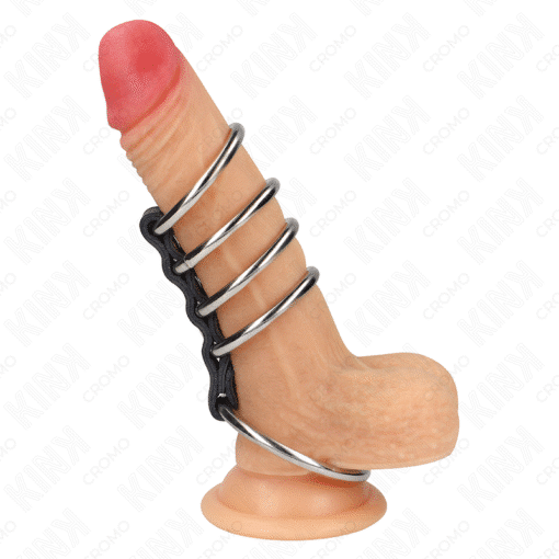 Kink – 5 Metal Penis Rings 3.7 CM TO 5 CM Connected by Leather – Nr 20 - Image 4