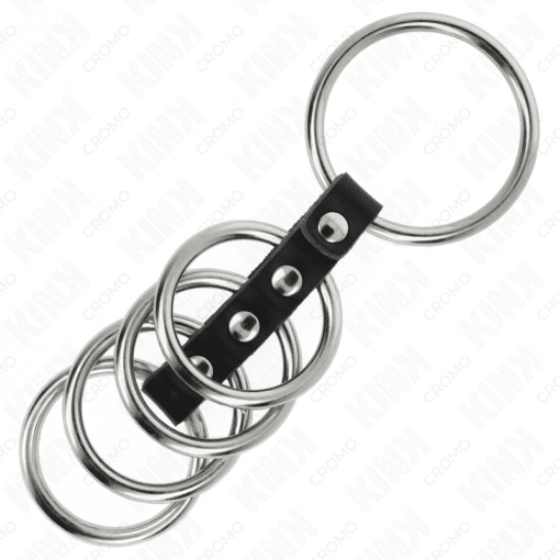 Kink – 5 Metal Penis Rings 3.7 CM TO 5 CM Connected by Leather – Nr 20 - Image 2