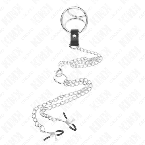 Kink - Triple Chrome Metal Penis Ring 3 CM TO 4.5 CM With 26 CM Metal Chain and Nipple Clamps Model 1 - Nr 4 - Image 4