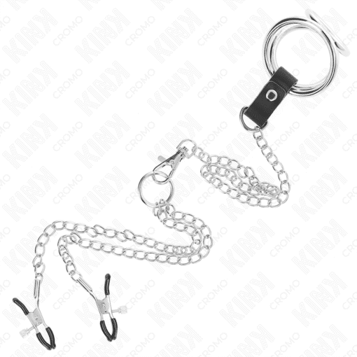 Kink - Triple Chrome Metal Penis Ring 3 CM TO 4.5 CM With 26 CM Metal Chain and Nipple Clamps Model 1 - Nr 4 - Image 2