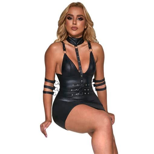 Dress Black PU Leather with Black PU Collar and Leather Arm Straps L/XL - Image 9