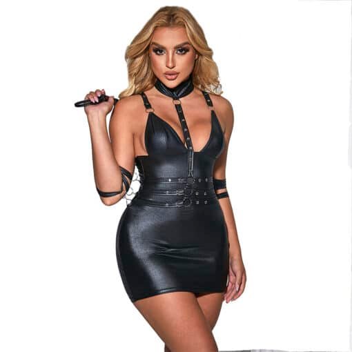 Dress Black PU Leather with Black PU Collar and Leather Arm Straps L/XL - Image 7
