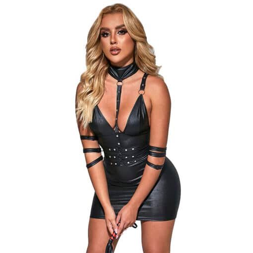 Dress Black PU Leather with Black PU Collar and Leather Arm Straps L/XL - Image 8