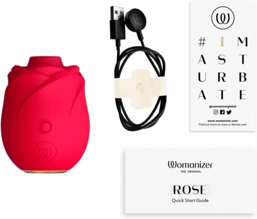 Womanizer Rose Rechargeable Silicone Air Pulse Clitoral Vibrator - Red/Gold - Image 2